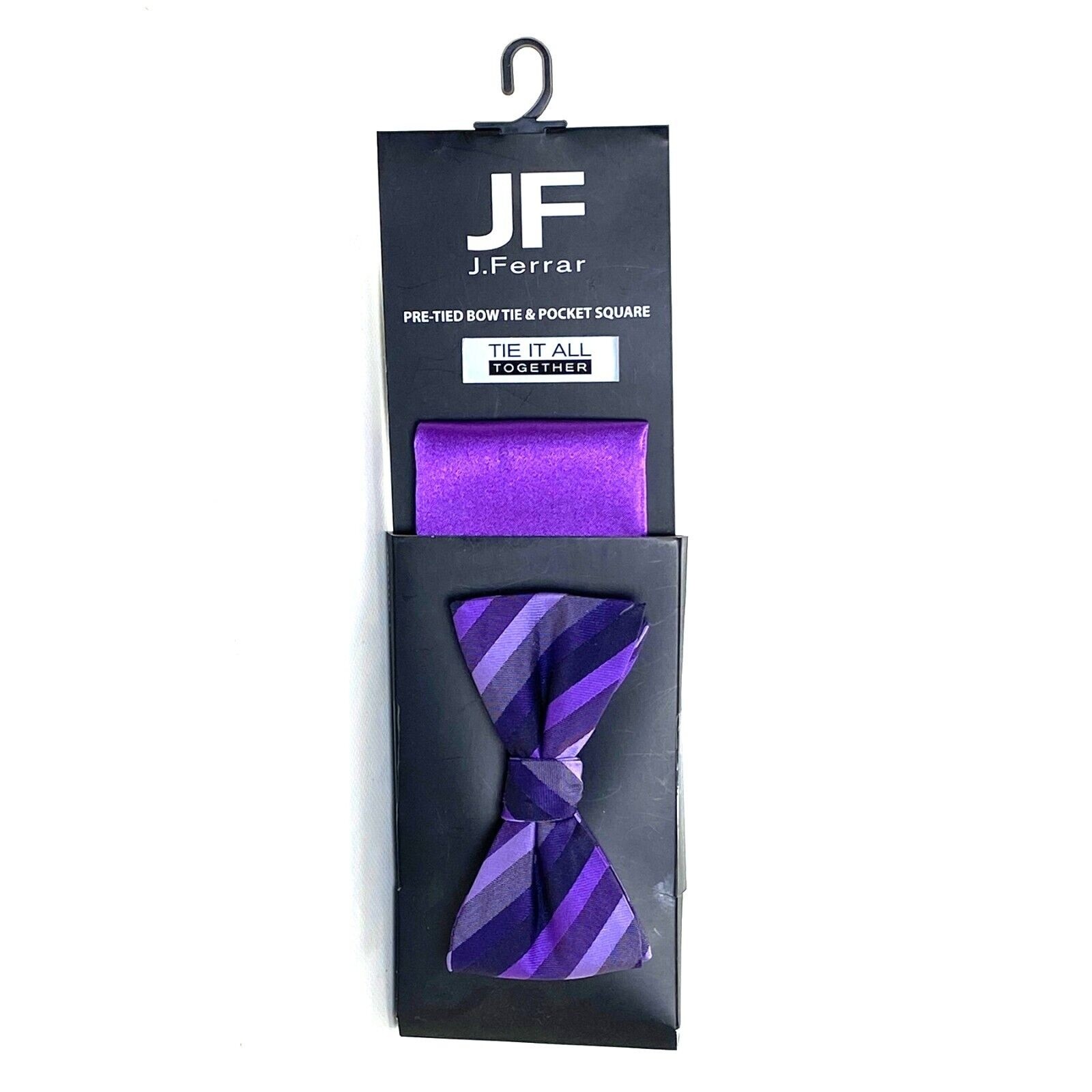 J. Ferrar Pre-Tied Purple Bow Tie And Purple Pocket Square